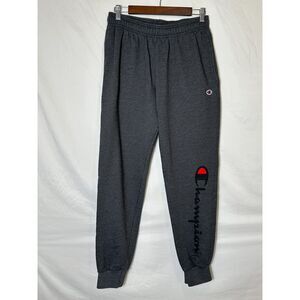 Champion Powerblend Jogger Pants Men's Medium Gray Logo Fleece Lined Tapered Leg